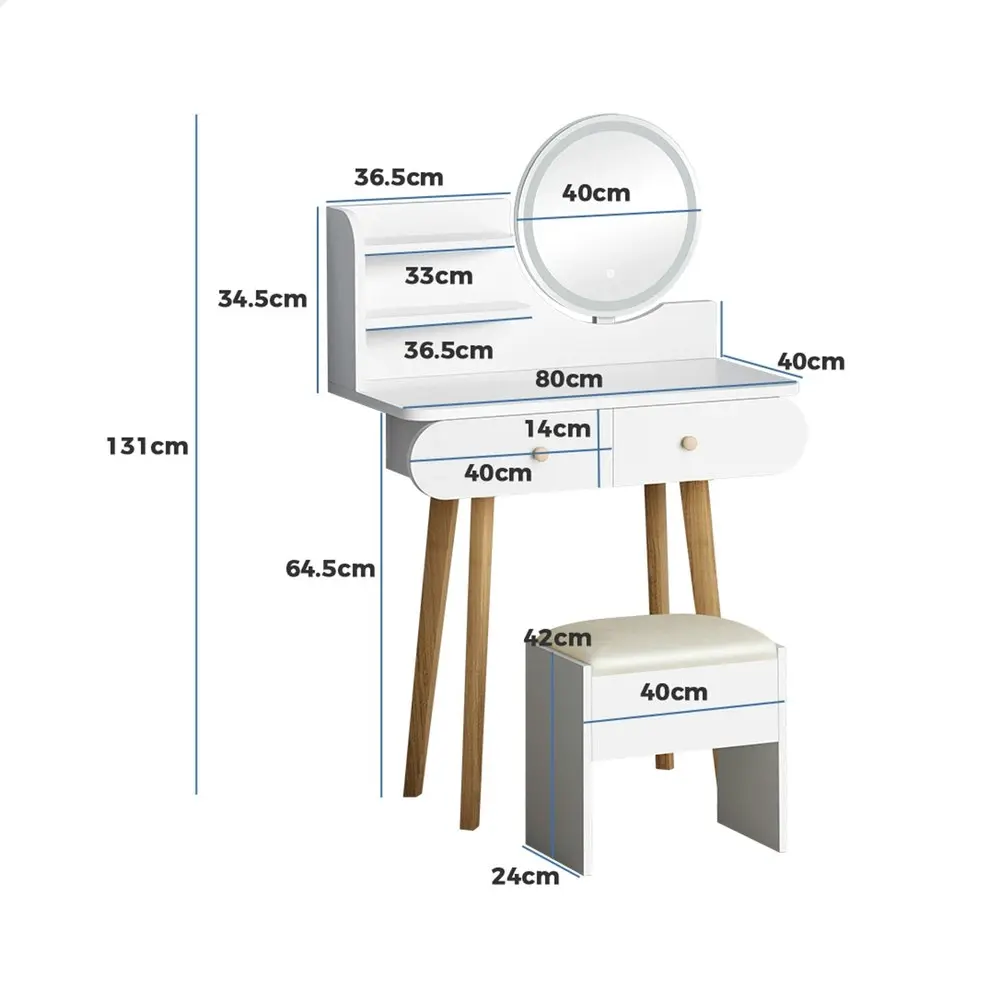 Alfordson Dressing Table Stool Set LED Light White