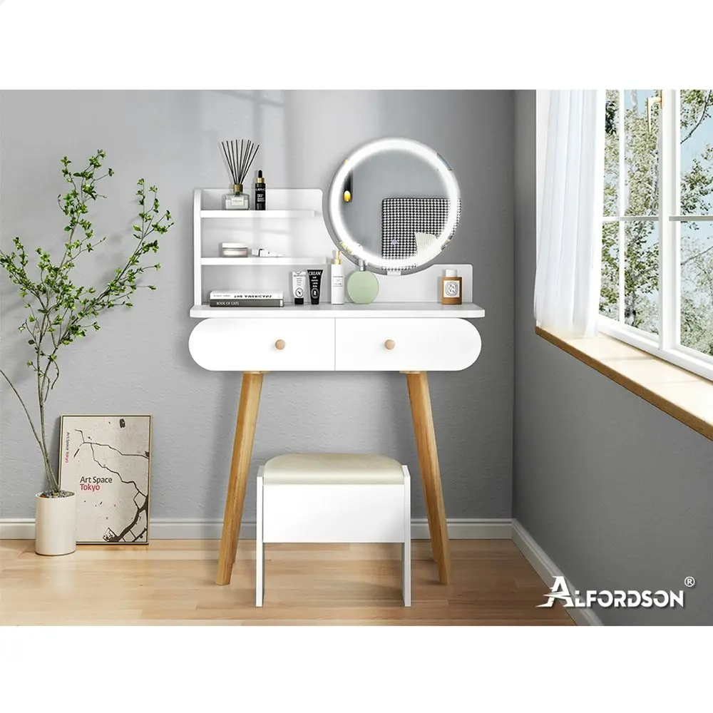 Alfordson Dressing Table Stool Set LED Light White