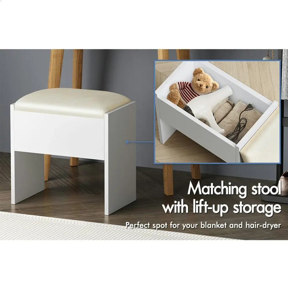 Alfordson Dressing Table Stool Set LED Light White