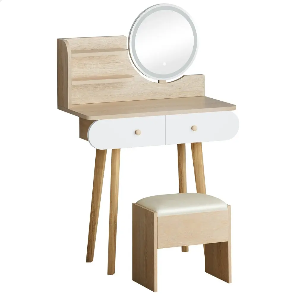 Alfordson Dressing Table Stool Set LED Light Oak