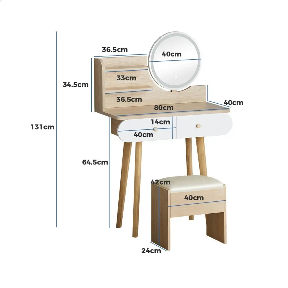 Alfordson Dressing Table Stool Set LED Light Oak