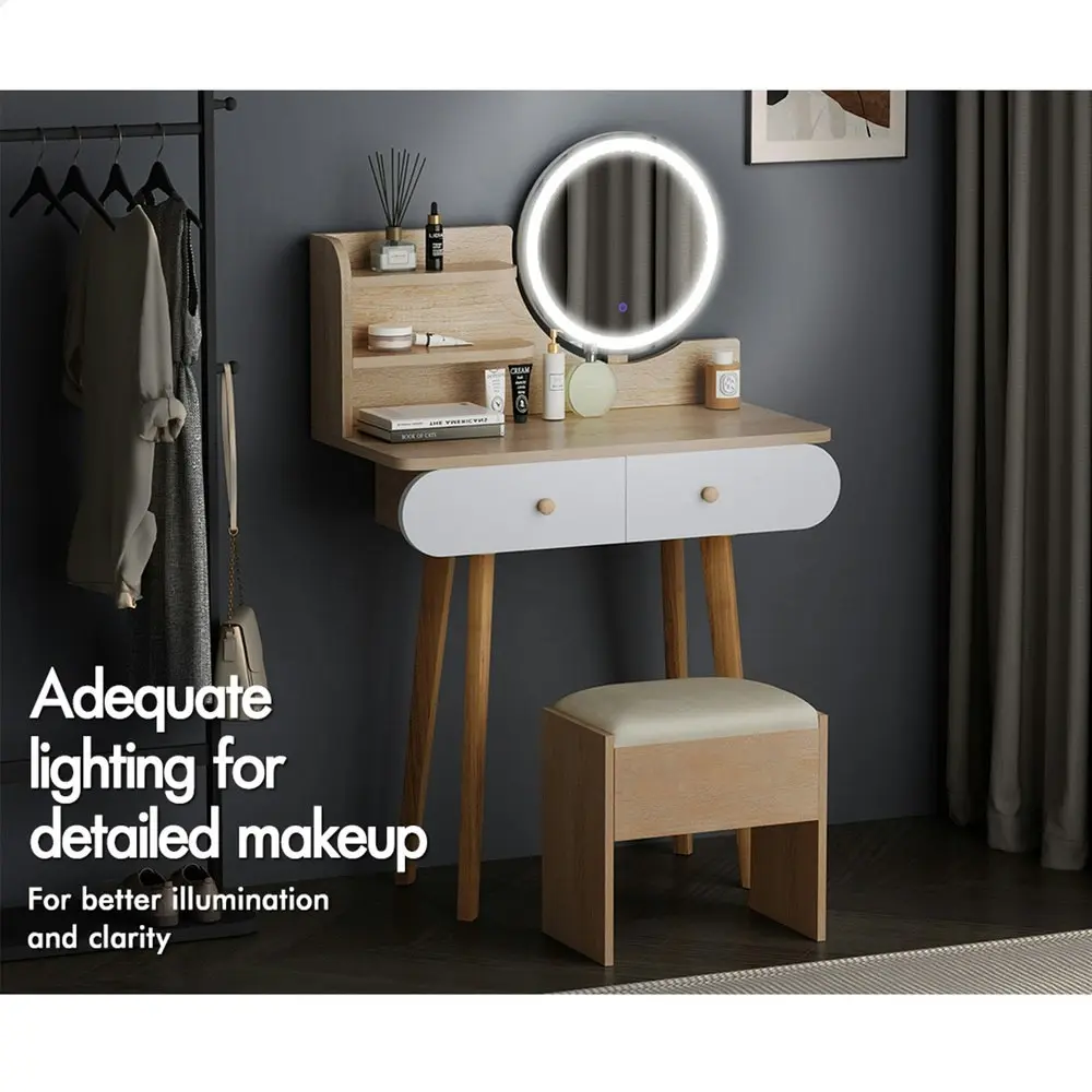 Alfordson Dressing Table Stool Set LED Light Oak