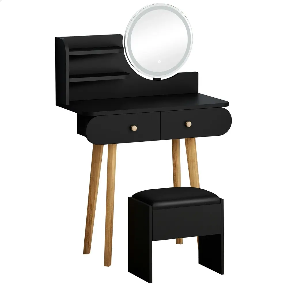 Alfordson Dressing Table Stool Set LED Light Black