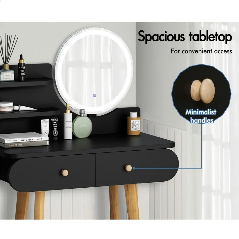 Alfordson Dressing Table Stool Set LED Light Black