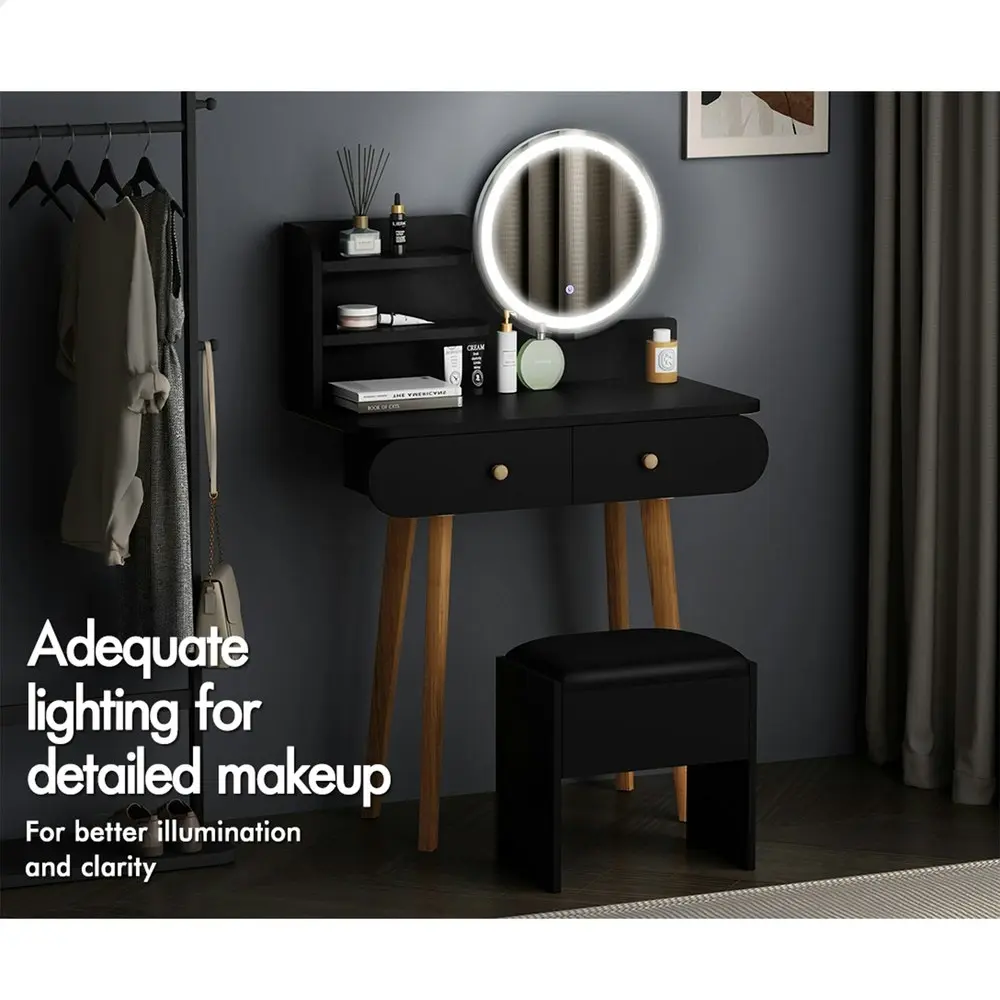 Alfordson Dressing Table Stool Set LED Light Black