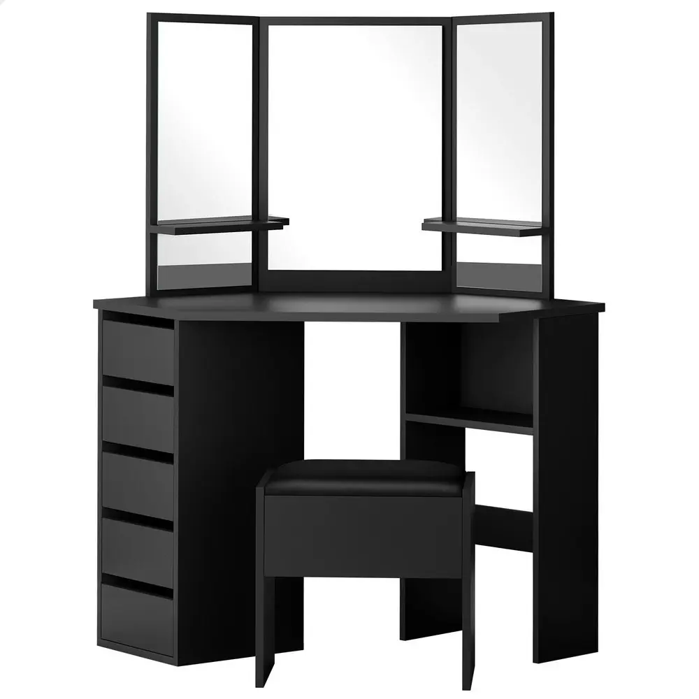 Alfordson Dressing Table Stool Set Tri-fold Black