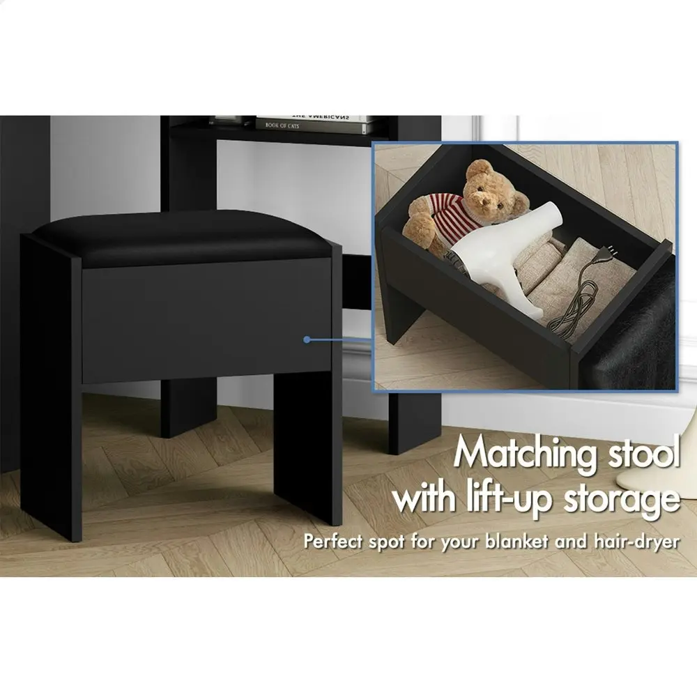 Alfordson Dressing Table Stool Set Tri-fold Black