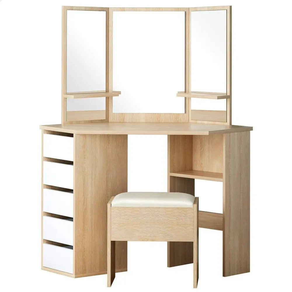 Alfordson Dressing Table Stool Set Tri-fold Oak