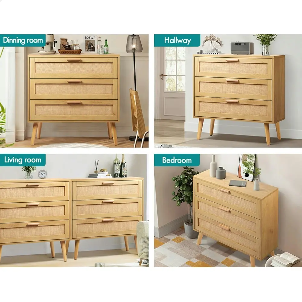 Alfordson 3 Chest of Drawers Rattan Oak