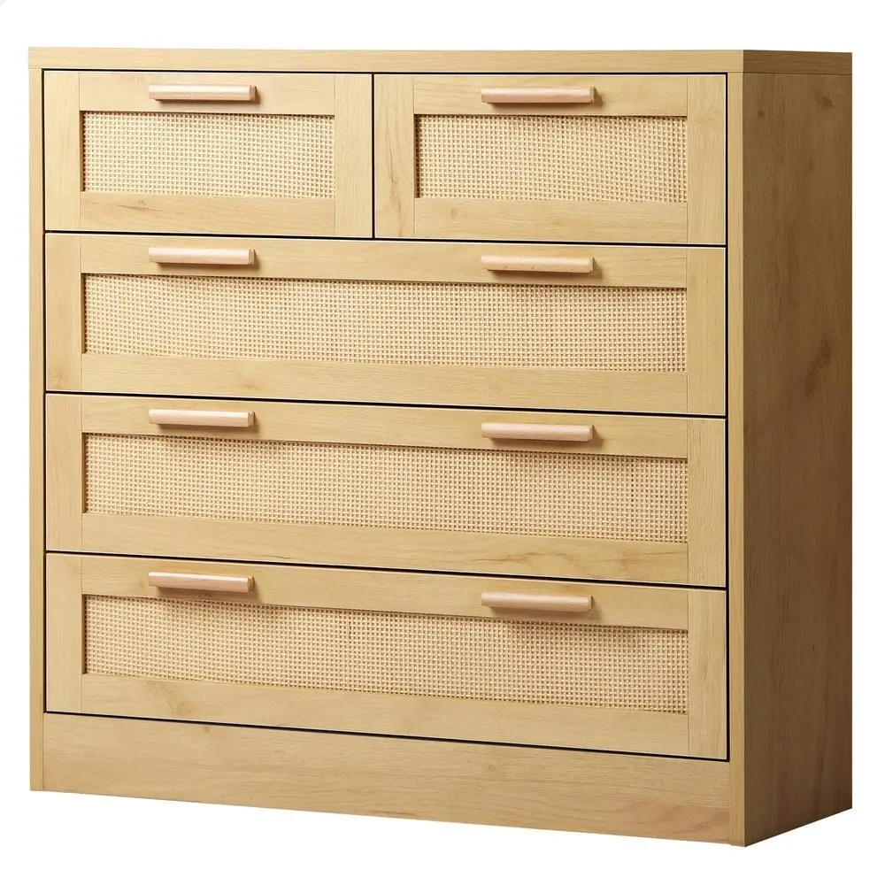 Alfordson 5 Chest of Drawers Rattan Oak