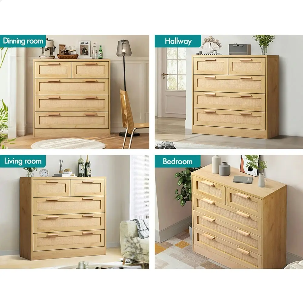 Alfordson 5 Chest of Drawers Rattan Oak