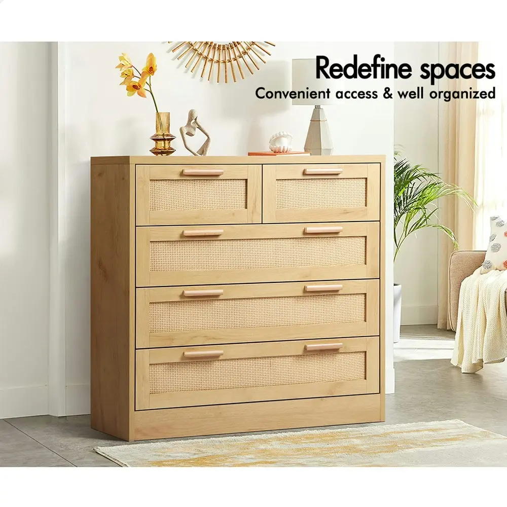 Alfordson 5 Chest of Drawers Rattan Oak