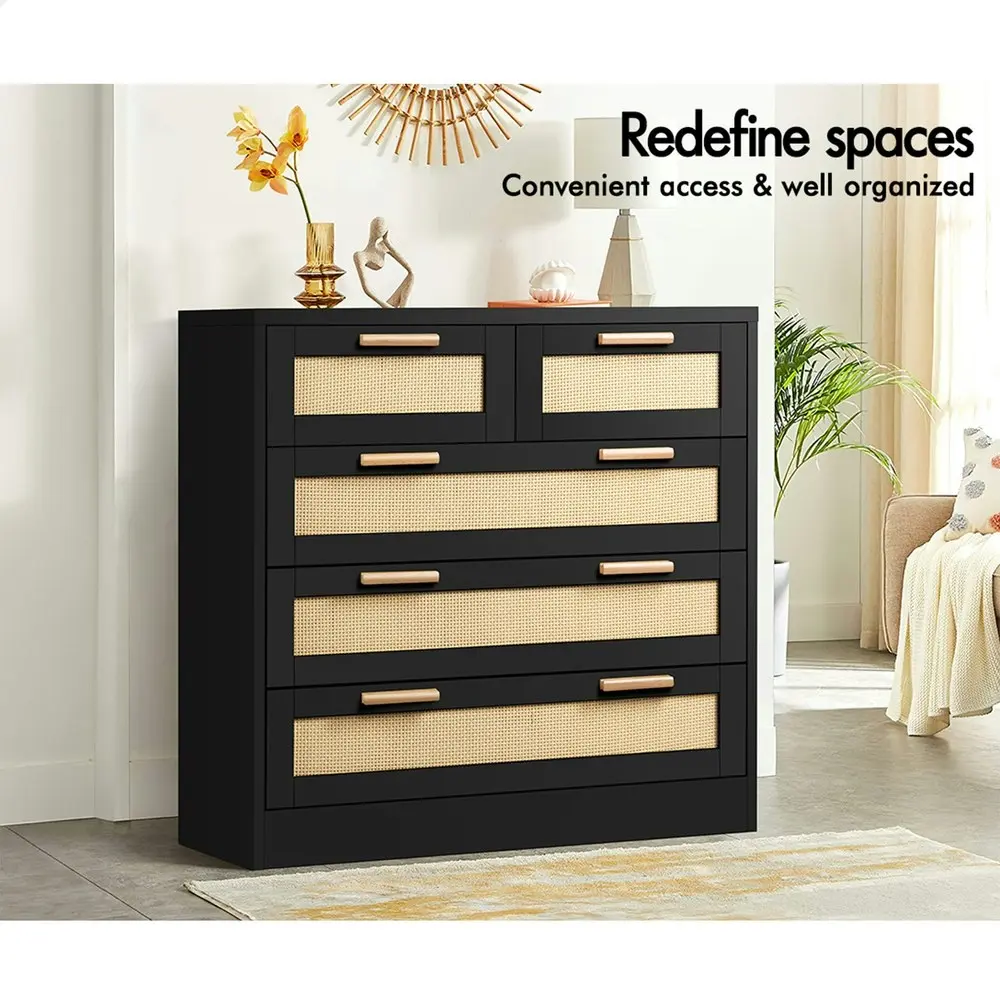 Alfordson 5 Chest of Drawers Rattan Black