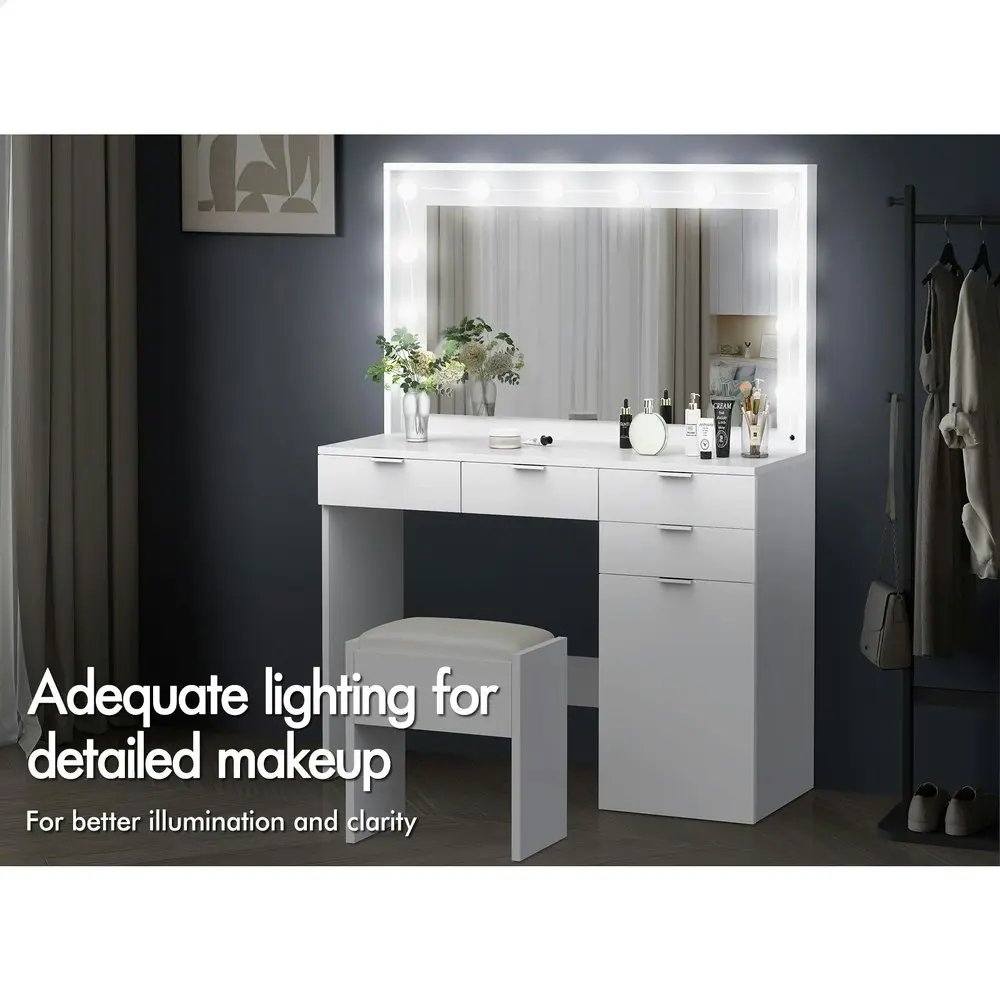 Alfordson Dressing Table Stool Set LED Bulbs White