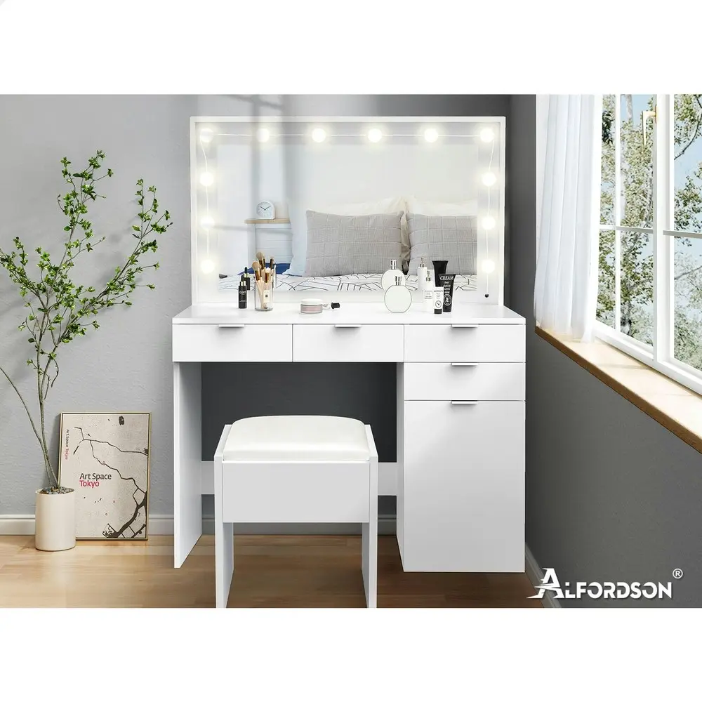 Alfordson Dressing Table Stool Set LED Bulbs White