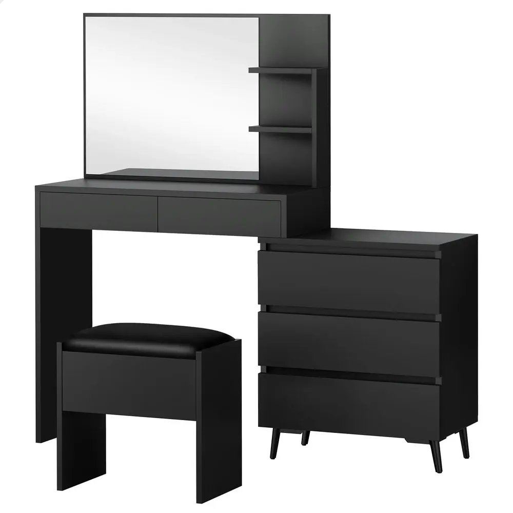 Alfordson Dressing Table Stool Set Side Cabinet Black