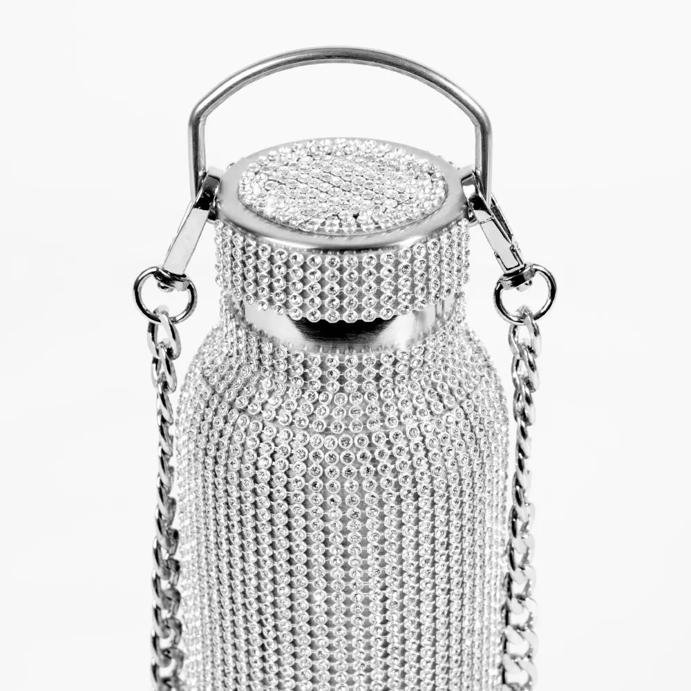 Swig Silver Glitz Water Bottle With Chain 600mL