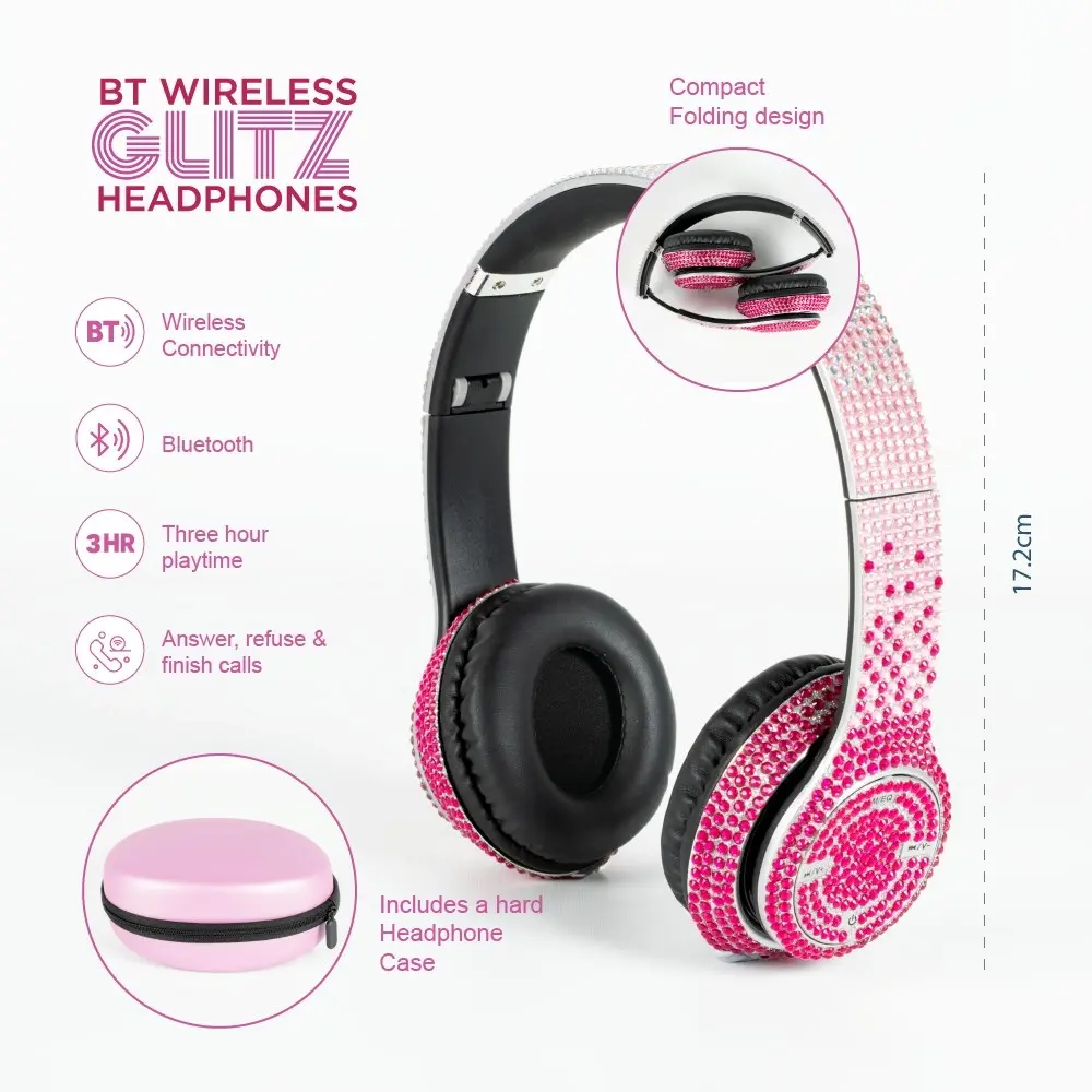 Glitz Pink Ombre Headphones w Case