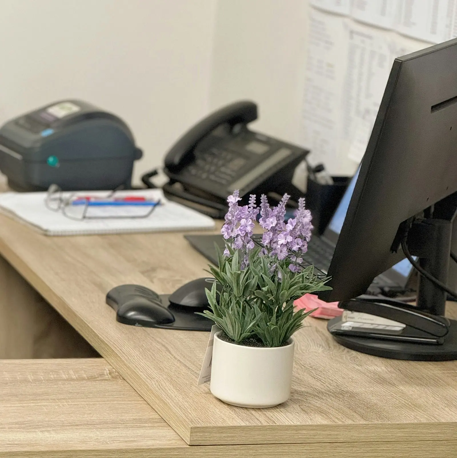 Artificial Lavender Purple Plant in white pot 25cm