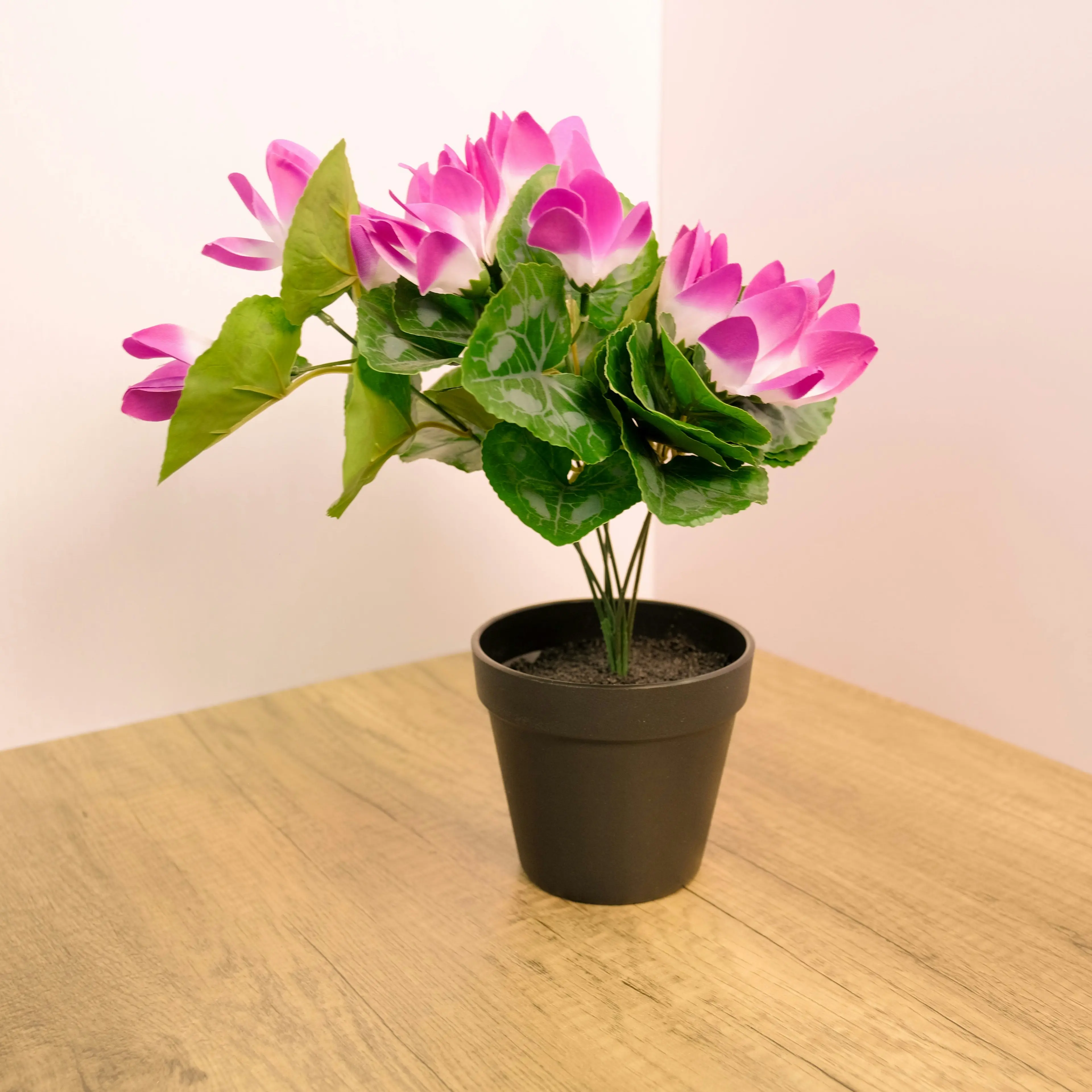 Artificial Cyclamen Lilac Flowers Plant in black pot 40cm