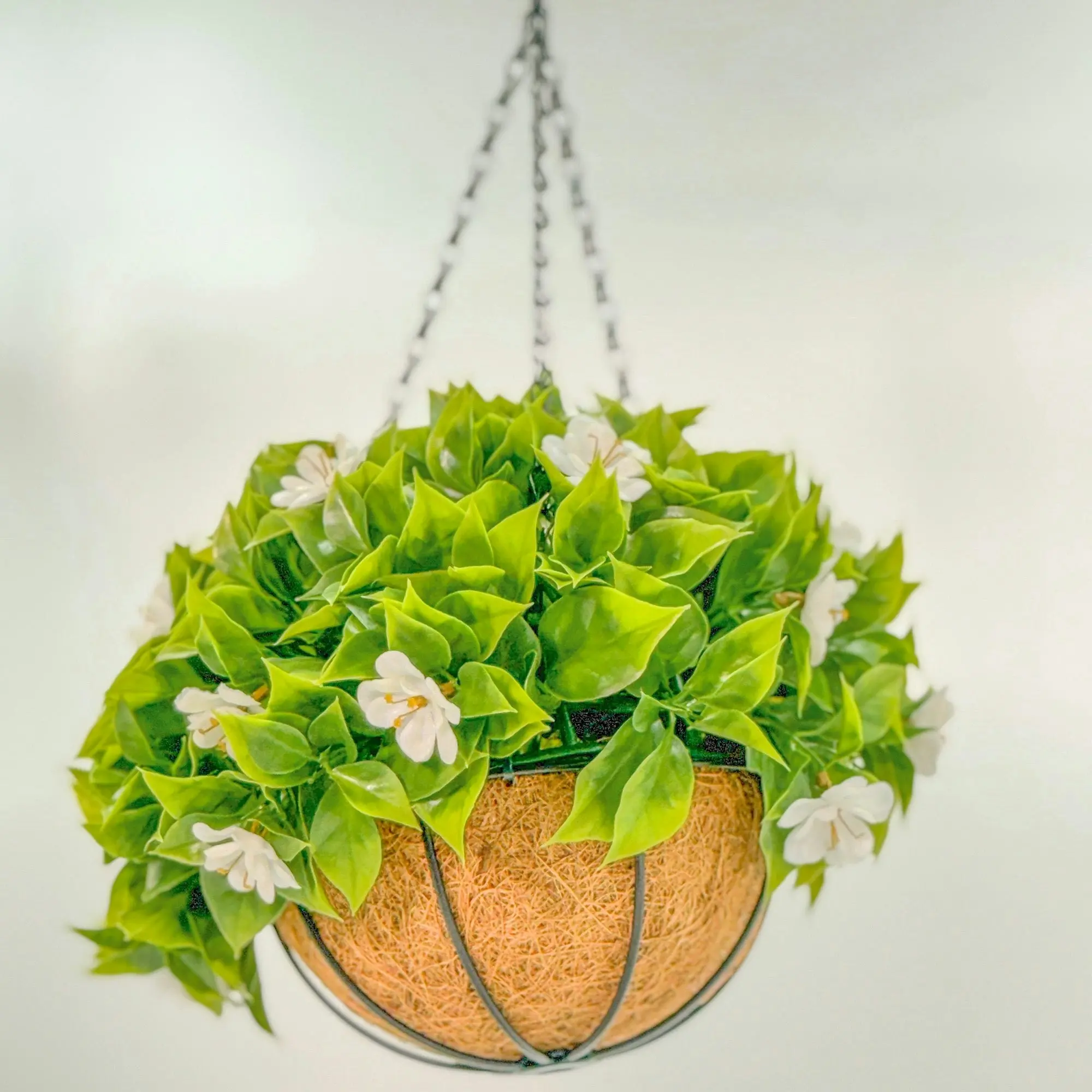 Faux Artificial White Sakura Flowers Hanging Baskets 33cm Outdoor