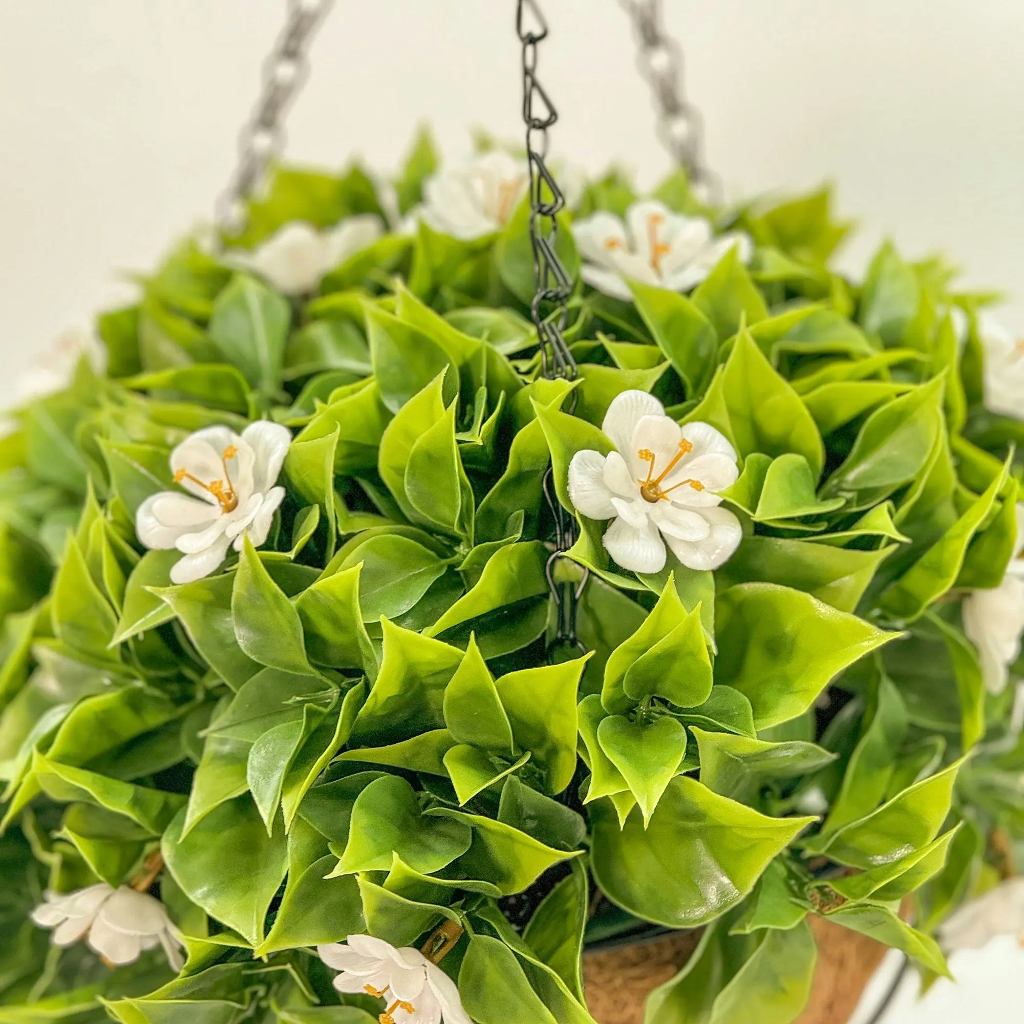 Faux Artificial White Sakura Flowers Hanging Baskets 33cm Outdoor