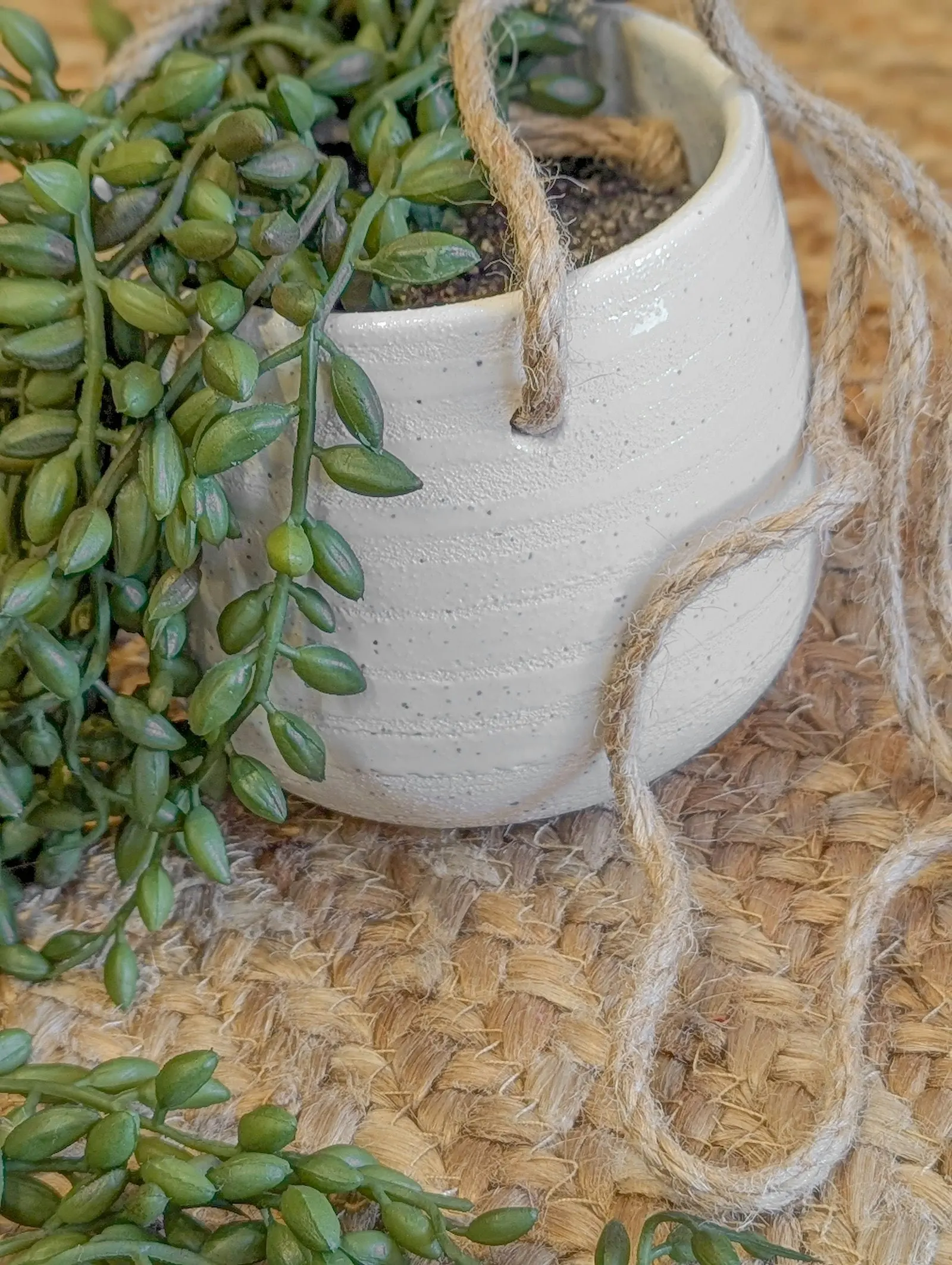 Artificial Hanging String of Pearls Plant with white Ceramic Pot 50cm