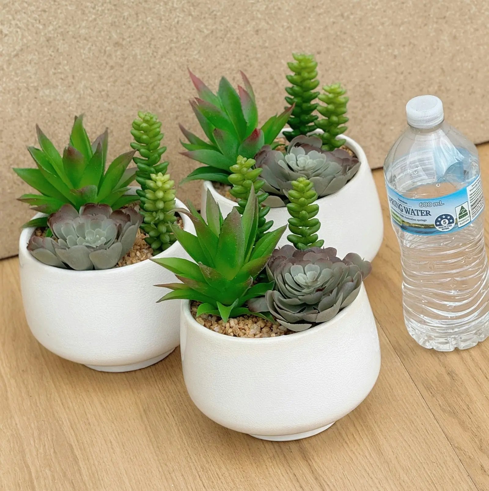 3 pots of Artificial Succulents - Trio in White Pot 19cm