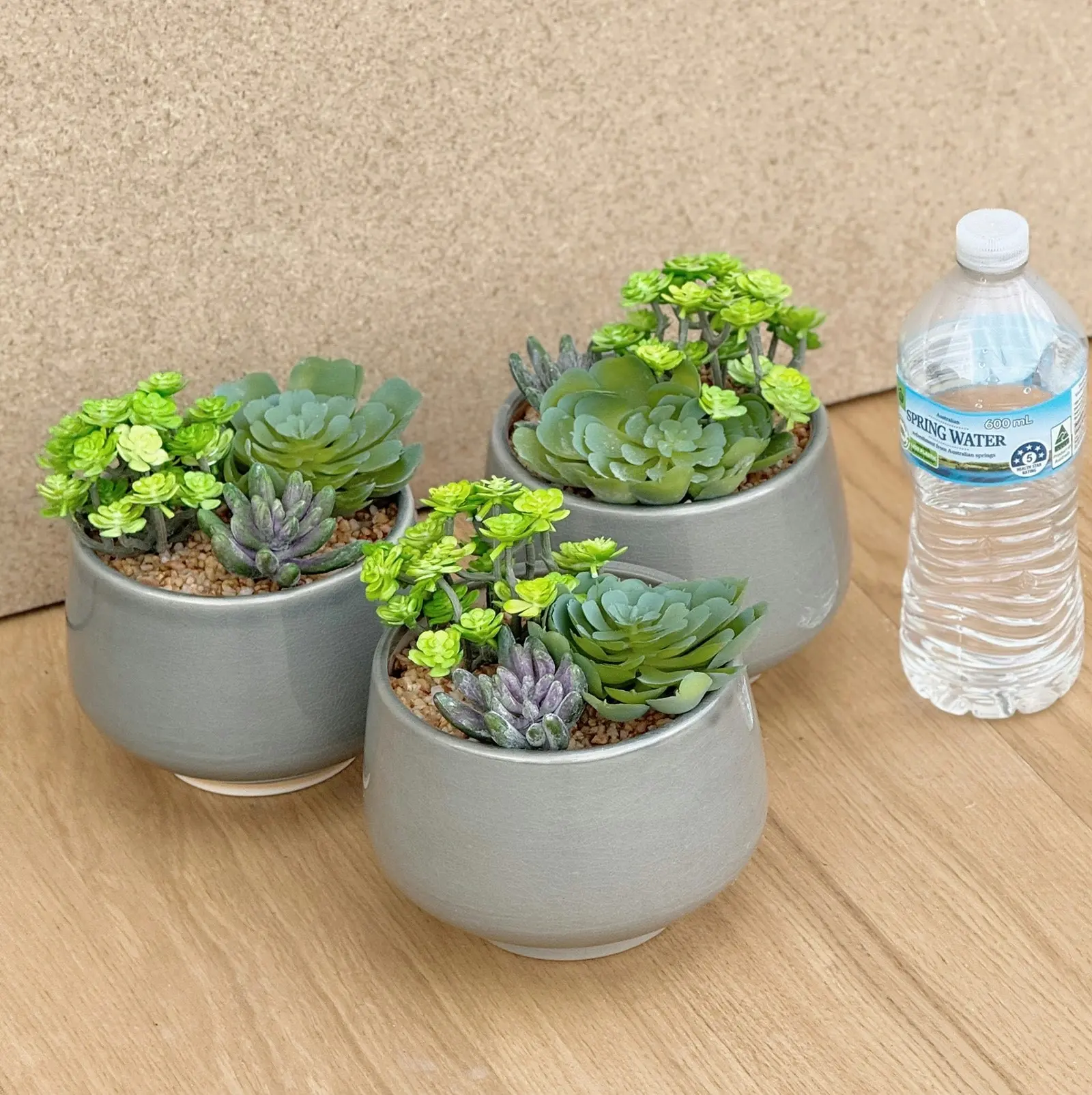 3 pots of Artificial Succulents - Trio in Grey Pot 17cm