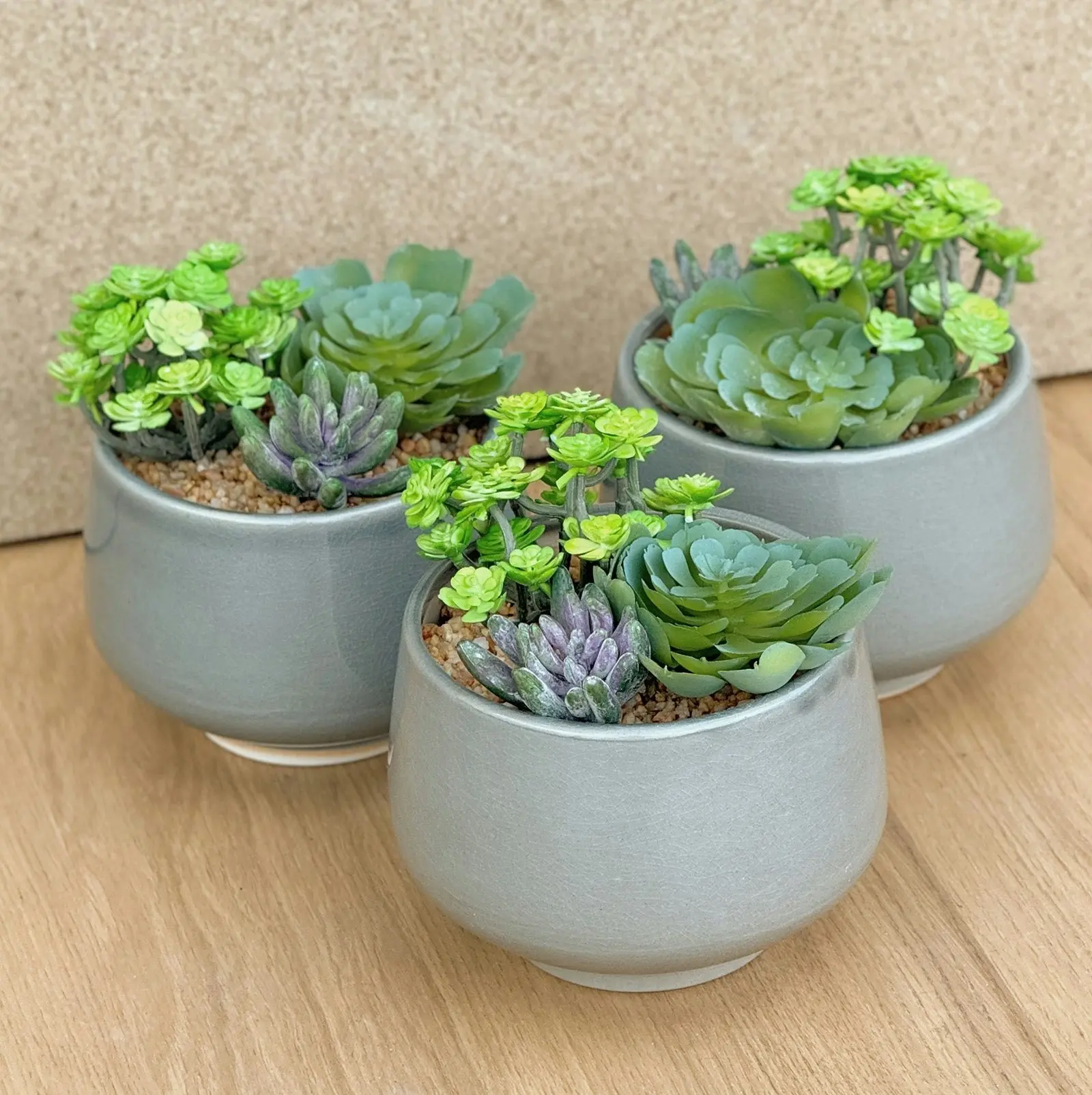 3 pots of Artificial Succulents - Trio in Grey Pot 17cm