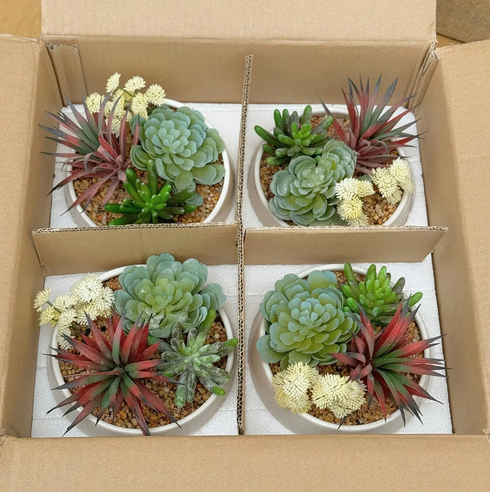 4 pots of Artificial Succulents - Quad in White Pot 16cm