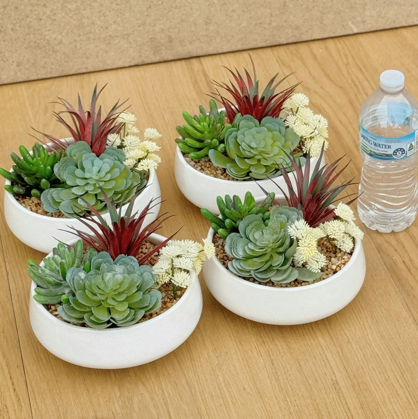 4 pots of Artificial Succulents - Quad in White Pot 16cm