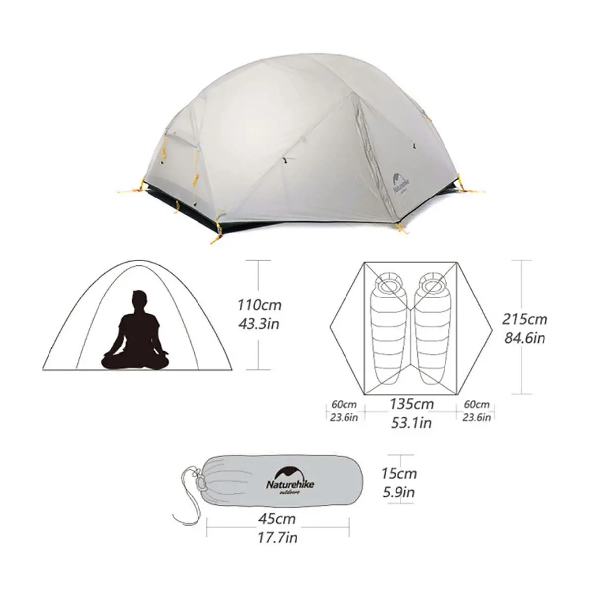 NatureHike 3 Season Mongar Camping Hiking 2 Person Dome Ultralight Backpacking Tent