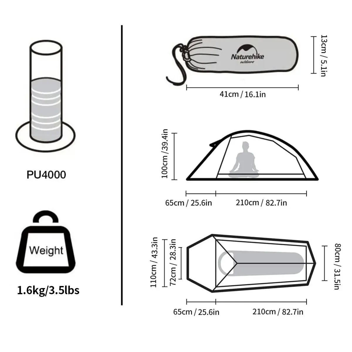 NatureHike Upgraded Cloud-up Camping Tent Hiking 1 Person Backpacking