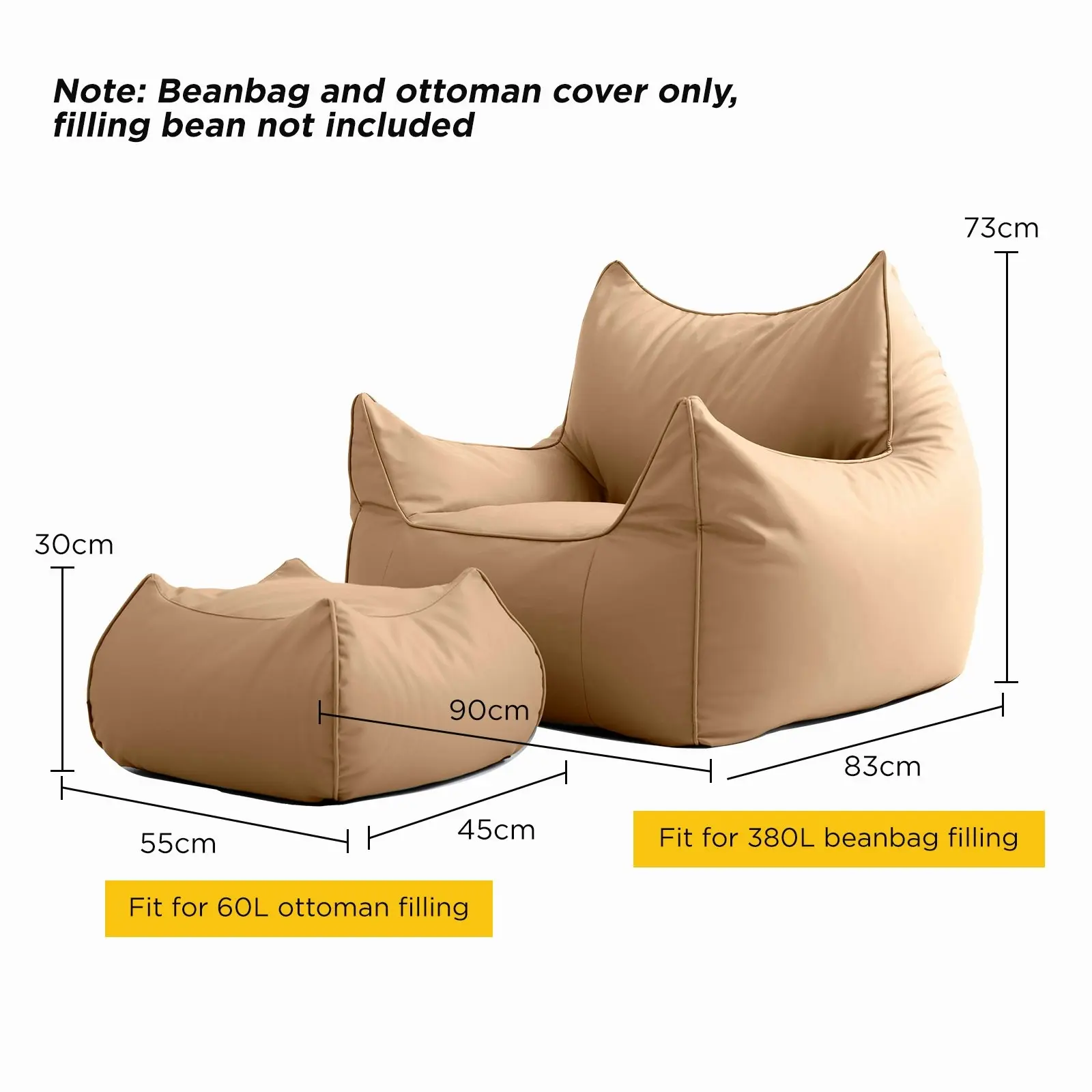 Viviendo Lazy Sofa Cozy Bean Bag Chair with Ottoman - Beige