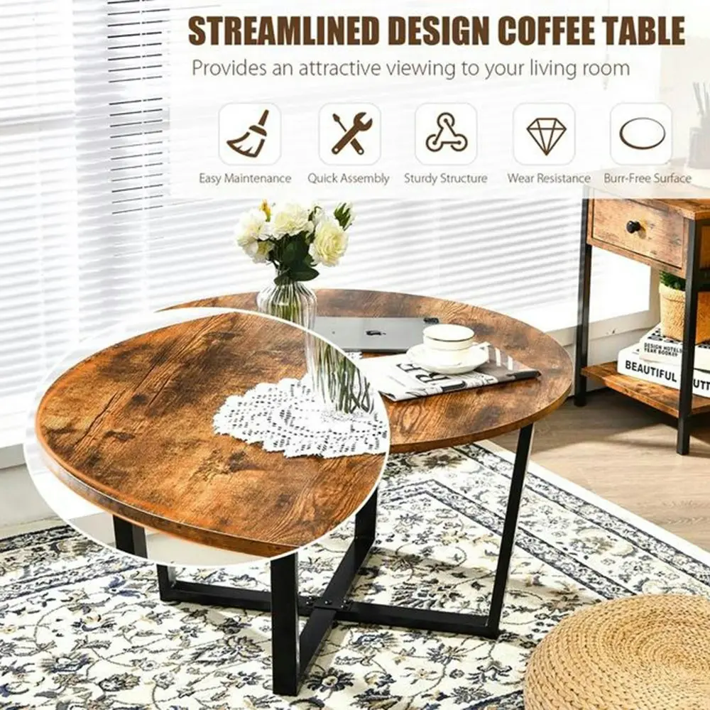 Viviendo Round Coffee Table Industrial style Steel and Wood