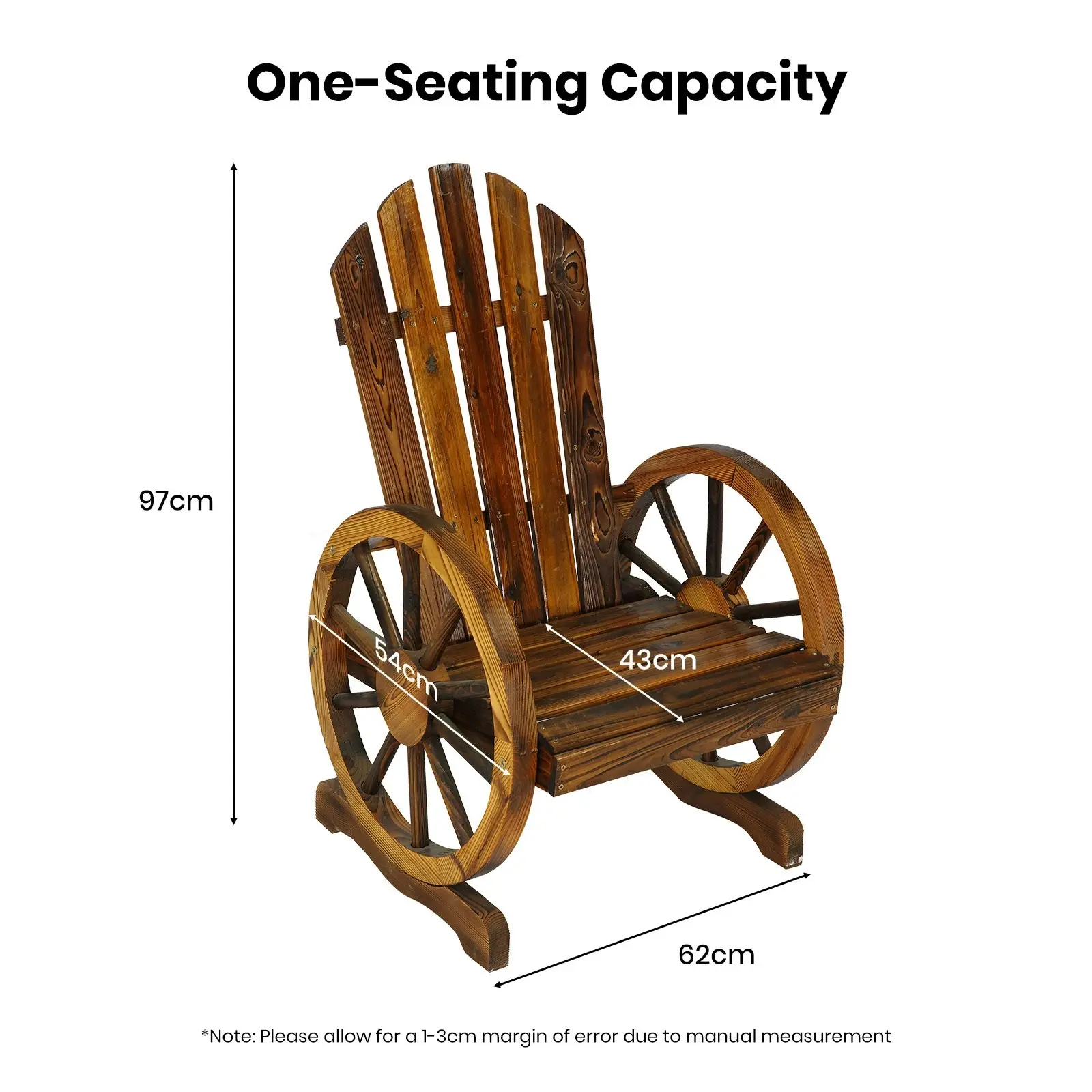 HortiKraft Wooden Wagon Wheels Chair Bench Outdoor Single Garden Furniture Patio