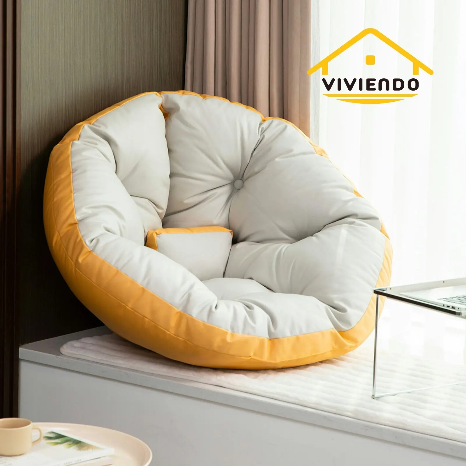 Viviendo Multifunctional Foldable Luxury Lazy Sofa Bed Couch - Yellow & Beige