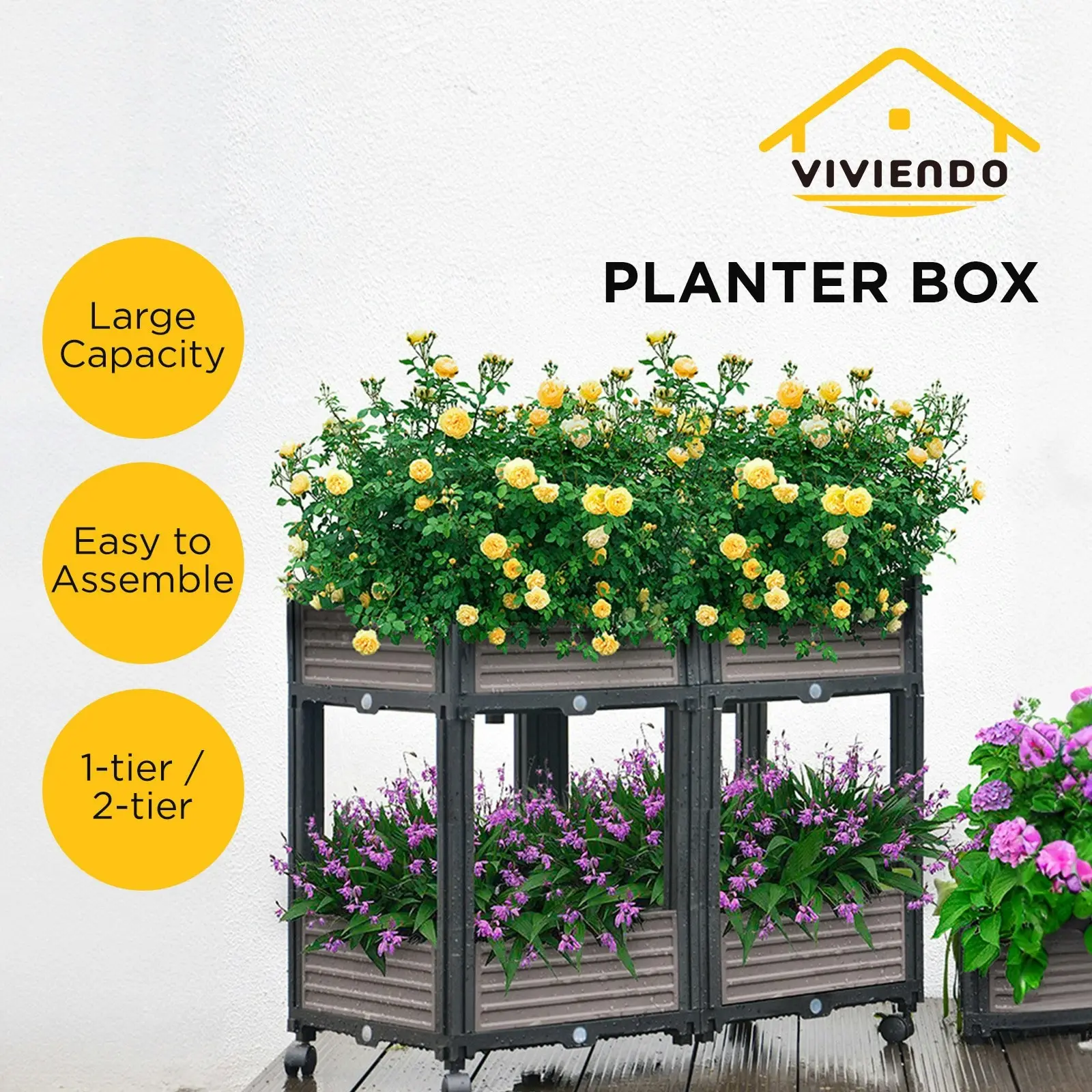 Viviendo Raised Garden Bed Planter Box Outdoor Herb Flower Vegetable Square Box - 1 Tier