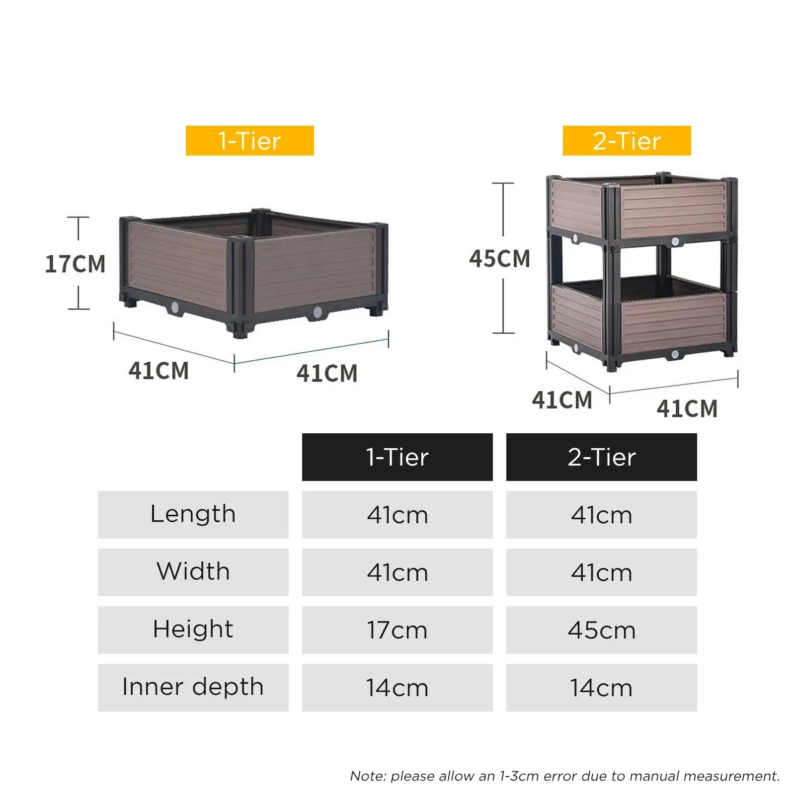 Viviendo Raised Garden Bed Planter Box Outdoor Herb Flower Vegetable Square Box - 2 Tier