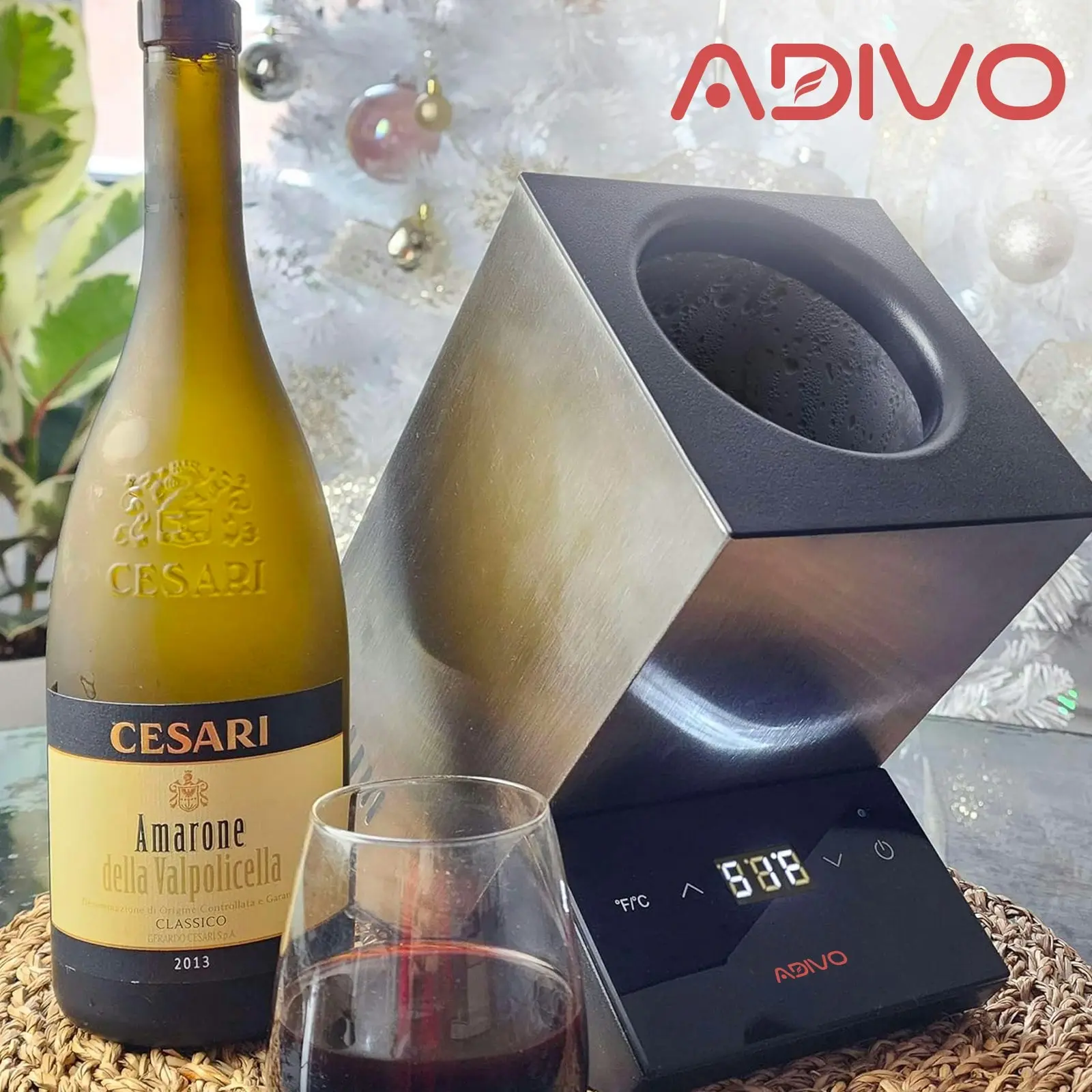 ADIVO Wine Chiller Cooler Electric, Wine Chillers Bucket Storage for 750ml Square Black