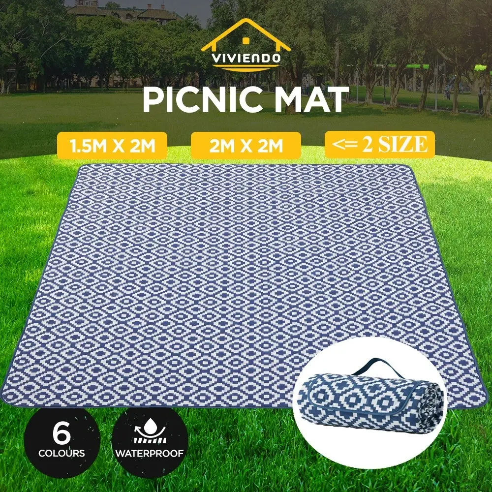 Viviendo 200x200cm Waterproof Outdoor Picnic Rug Blanket - Blue Pixel