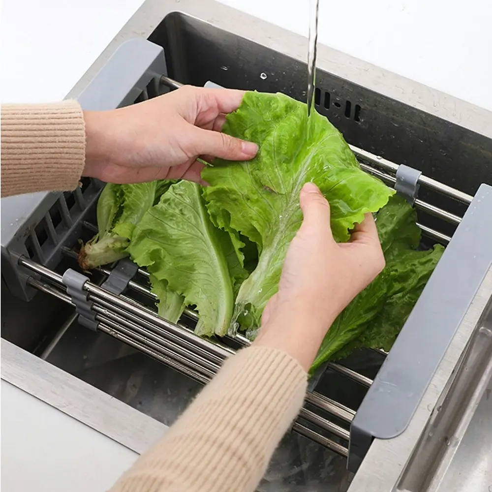 Expandable In Sink Kitchen Dish Drying Rack, Over The Sink Dish Drainer in Stainless Steel and ABS