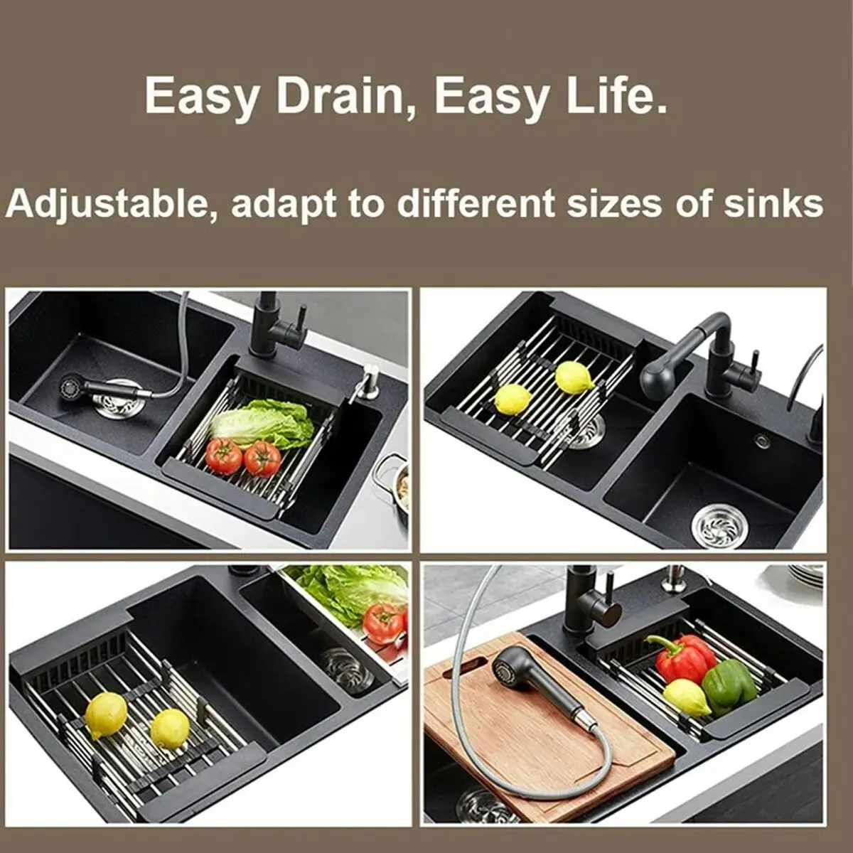 Expandable In Sink Kitchen Dish Drying Rack, Over The Sink Dish Drainer in Stainless Steel and ABS