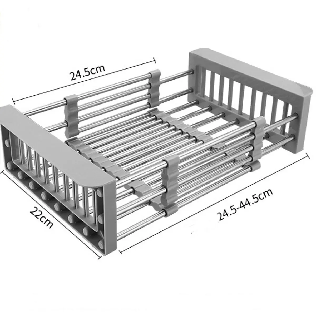 Expandable In Sink Kitchen Dish Drying Rack, Over The Sink Dish Drainer in Stainless Steel and ABS