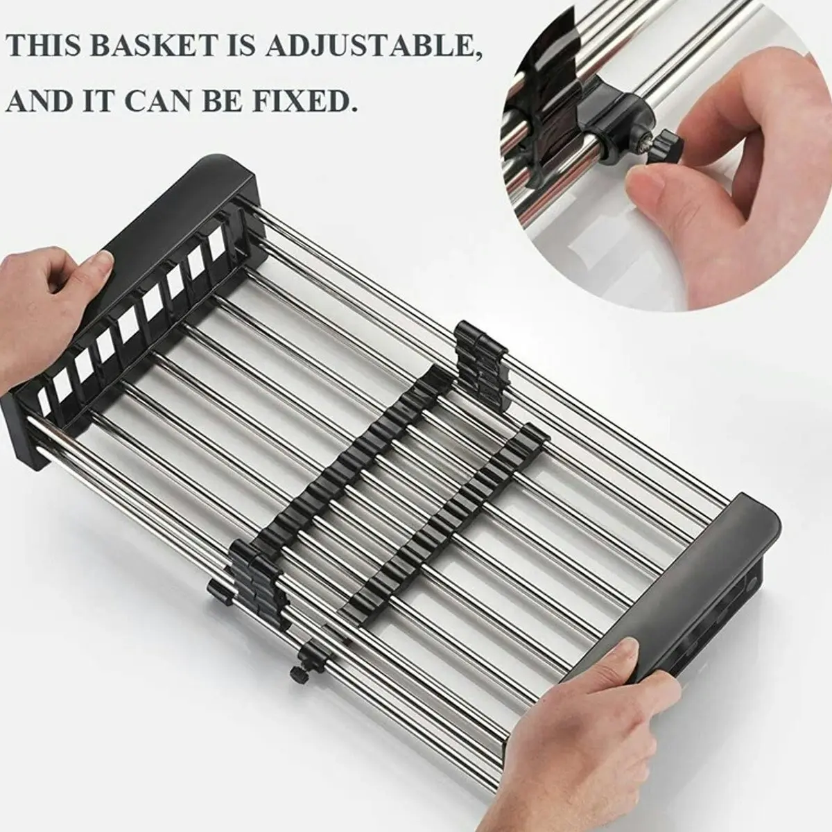 Expandable In Sink Kitchen Dish Drying Rack, Over The Sink Dish Drainer in Stainless Steel and ABS