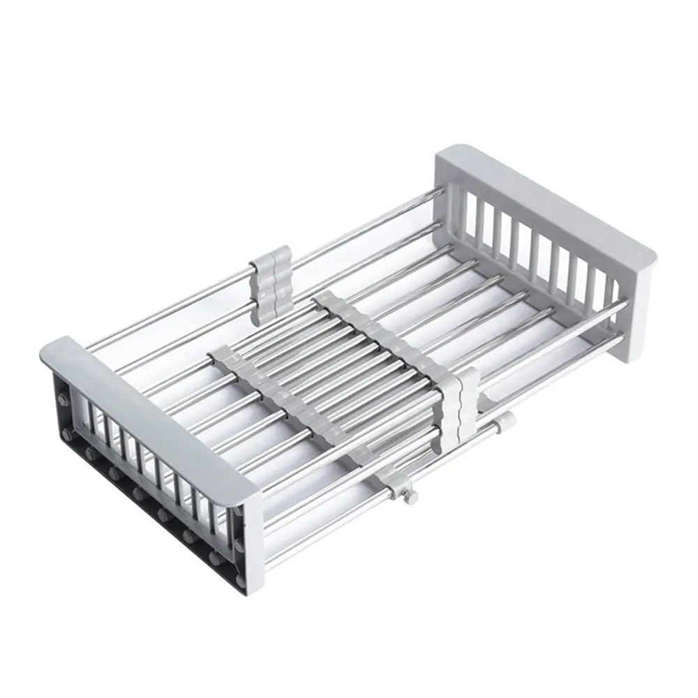 Expandable In Sink Kitchen Dish Drying Rack, Over The Sink Dish Drainer in Stainless Steel and ABS