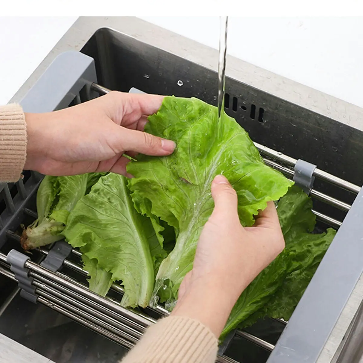 Expandable In Sink Kitchen Dish Drying Rack, Over The Sink Dish Drainer in Stainless Steel and ABS