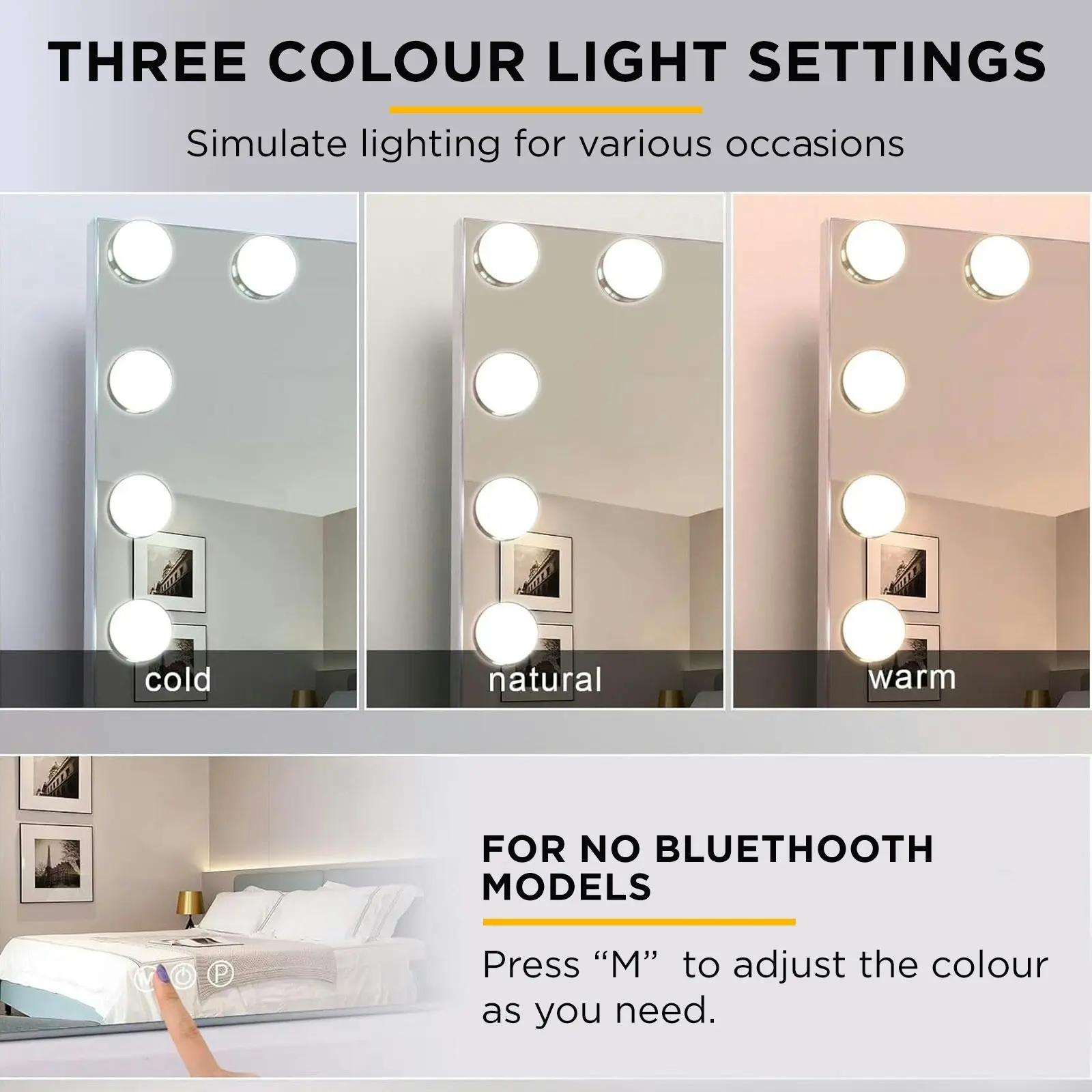 Viviendo Hollywood LED Lighted Makeup Mirror with 15 Dimmable Bulbs, Tabletop or Wall-Mounted, White