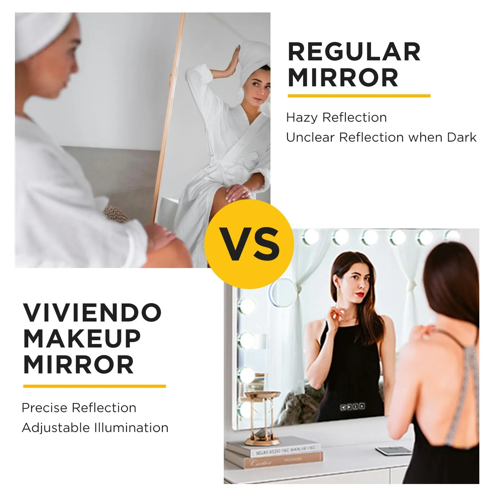 Viviendo Hollywood LED Lighted Makeup Mirror with 15 Dimmable Bulbs, Tabletop or Wall-Mounted, White